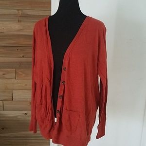 Massimo XXL Long Button Up Rust Cardigan